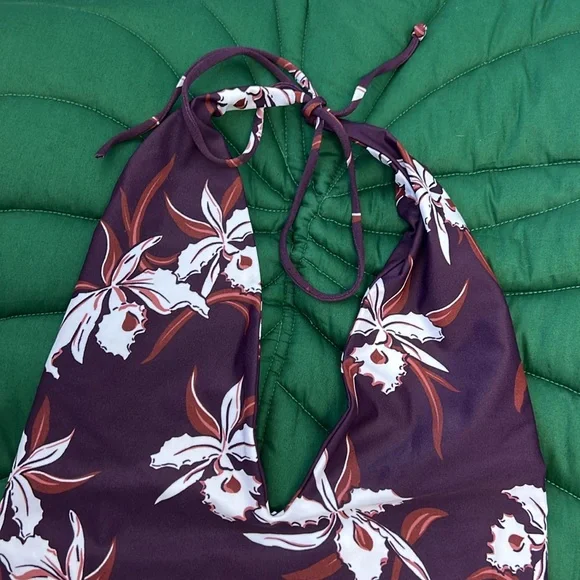 NWT Mikoh hinano one piece orchid print swimsuit. Hygienic liner on. Burgundy - Picture 6 of 6